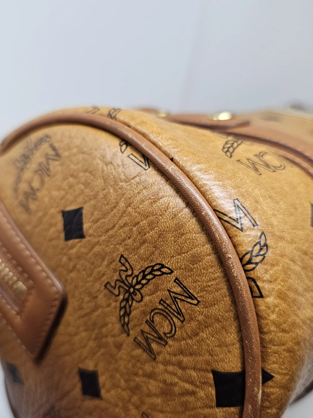 MCM Cognac Visetos Barrel Satchel Bag